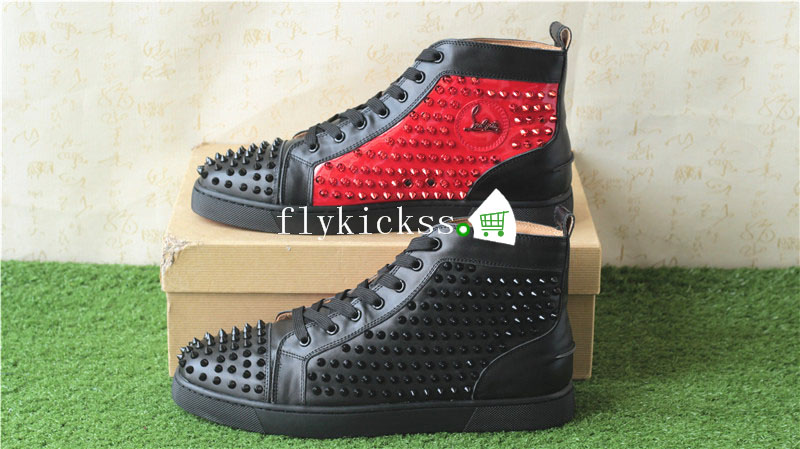 Christian Louboutin Flat Spike Sneaker High Top Black Red